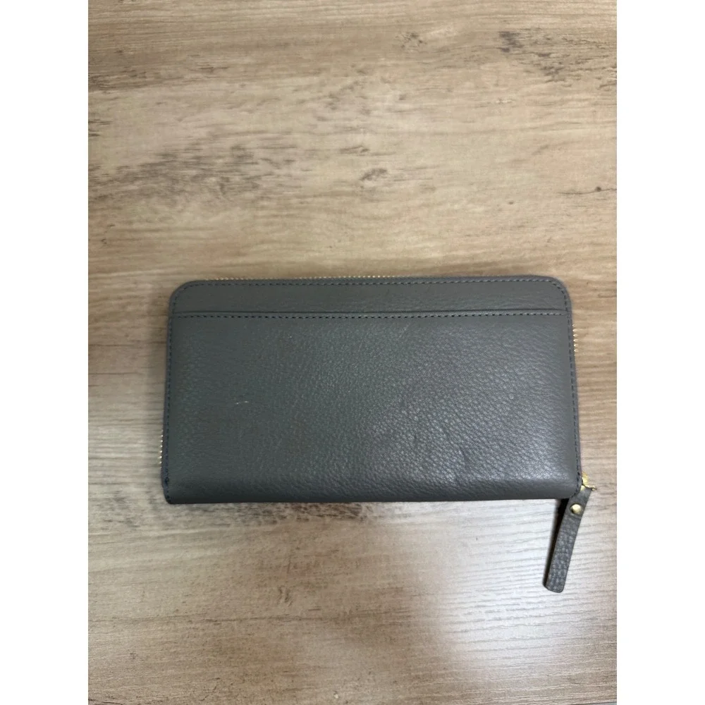 Kate Spade Grey Pebbled Leather Zip Around Continental Wallet Long Clutch